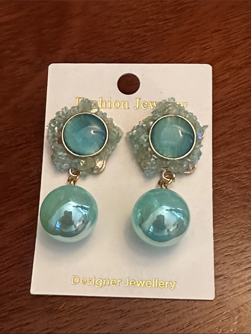 Fashion Jewelry Mint and Teal Drop Earrings with Gold Accents